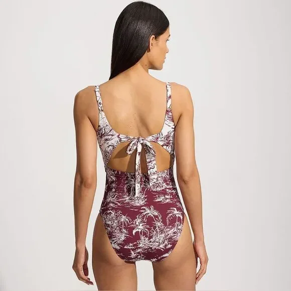 Land's End One piece monokini swimsuit adjustable egret burgundy scenic mix Var - Picture 5 of 7